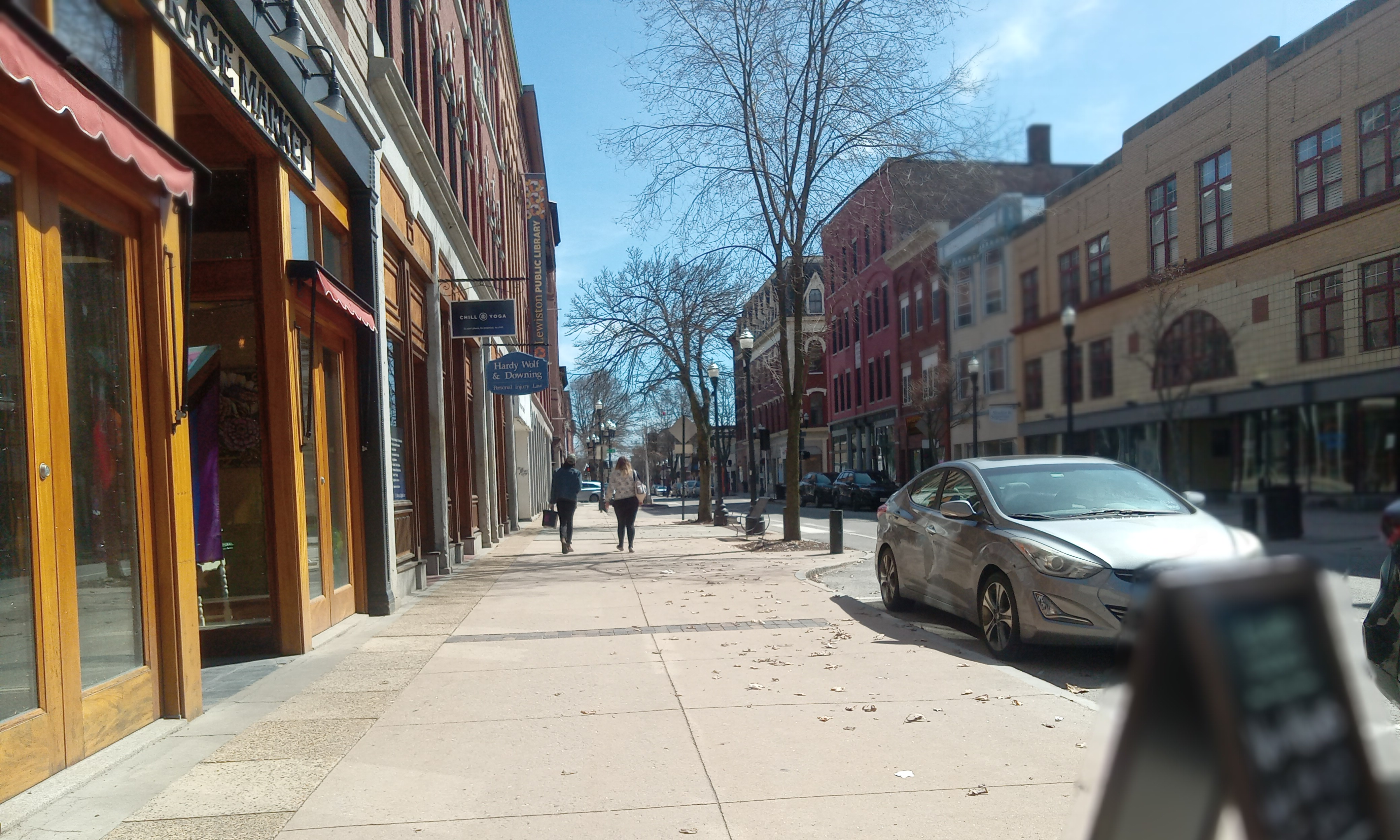 A view of downtown on Lisbon Street in Lewiston facing eastward.